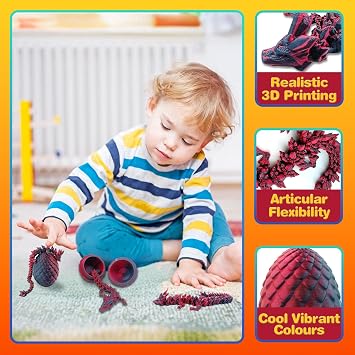 Yeefunjoy 3D Printed Crystal Dragon in Egg 3D Printed Fidget Toy | Full Articulated Dragon with Dragon, Flexible Joints Home Decor Executive Desk Dinosaurs Toys, Kids Gifts for Stress Relief