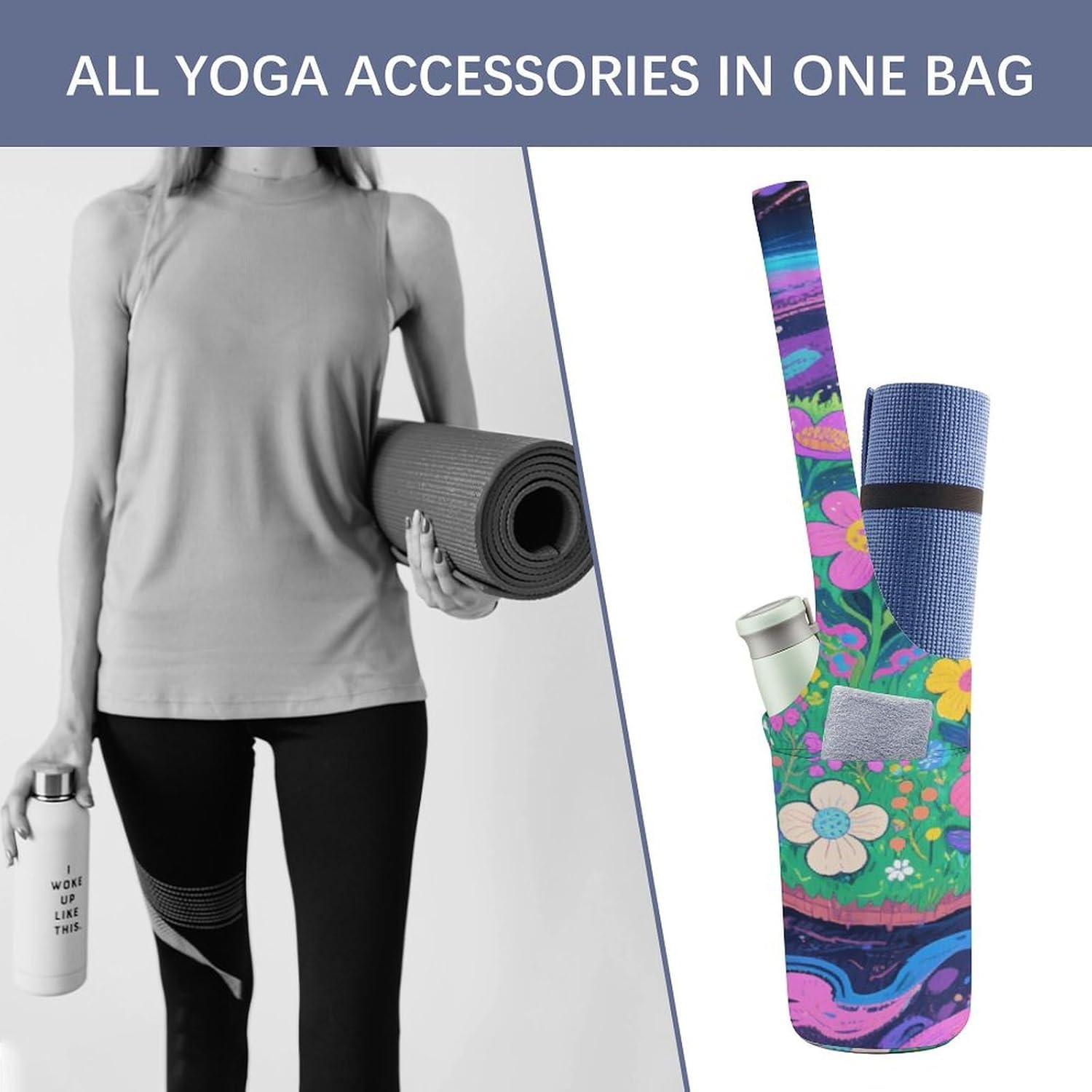Printed Full-Zip Yoga Mat Bag with Pockets - Yoga Mat Carrier Sling Storage Applies to Yoga Mats for Women & Men