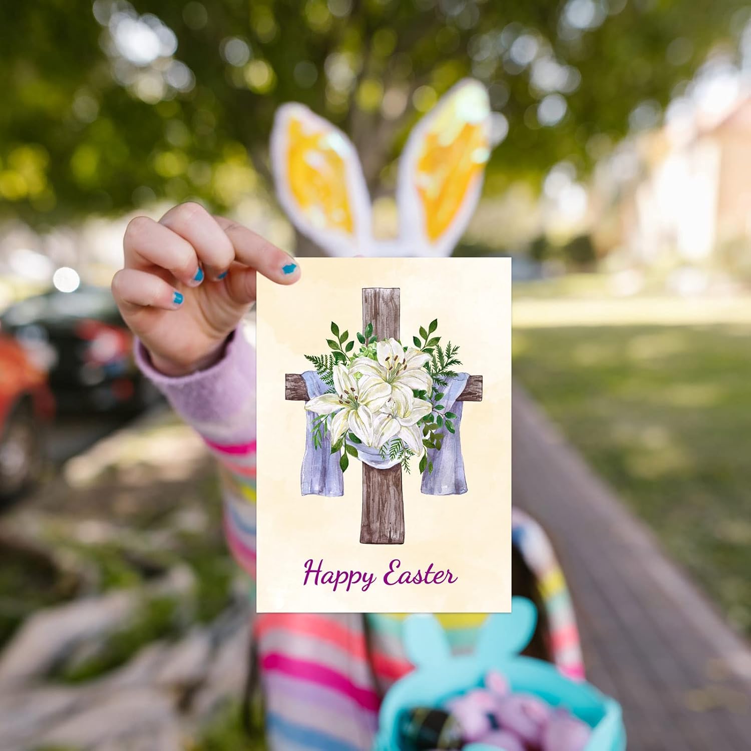ceiba tree Easter Cross Cards Religious Happy Easter Greeting Card with Envelopes Risen Assorted Blank Notecards for Christians Party Supplies First Communion Baptism - Image 6