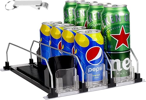 Organizador de bebidas para refrigerador, dispensador de latas de soda autoempujable con diseño de rodillo mejorado para refrigerador, dispensador