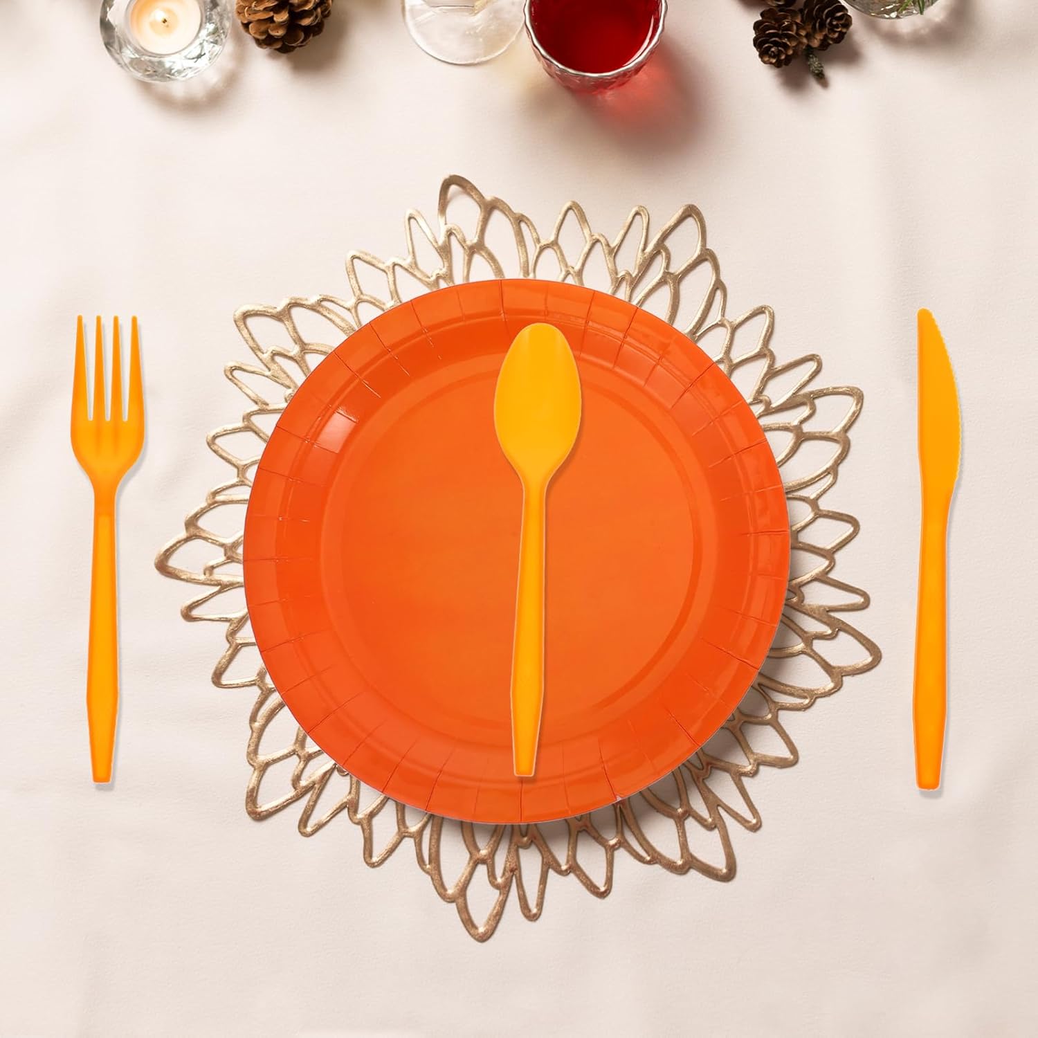Zerodeko Bright Orange Party Decorations Tablecloth Plates Cups Napkins Cutlery for Birthdays Weddings Gatherings