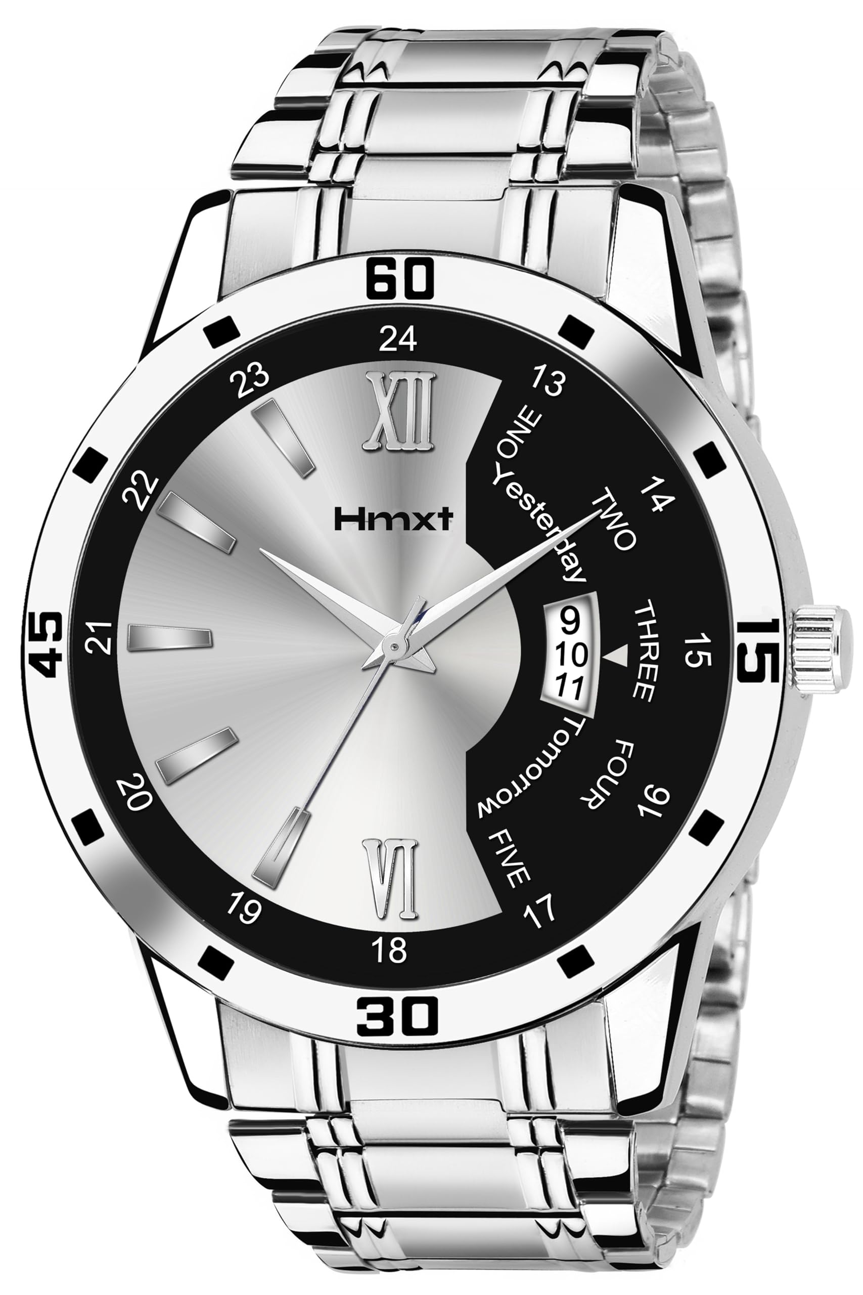 HMXTStainless Steel 1 Day N Date Series Silver Men's Classic Timeless Style| Reliable Performance And Sophisticated Men's Analog Watch - Perfect For Everyday Wear And Special Occasions