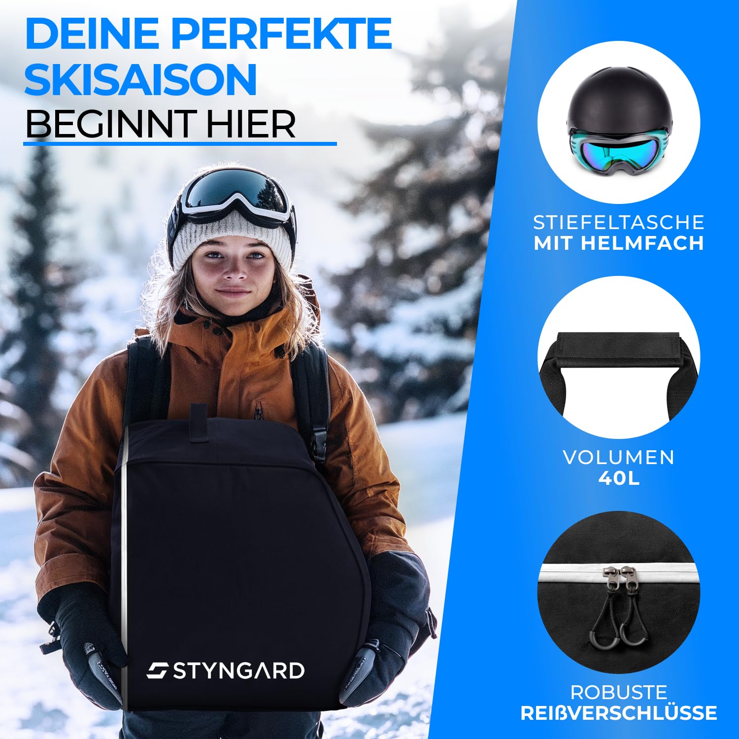 Skischuhtasche Kinder Skischuhtasche mit Helmfach [40 L] - Tasche für Skischuhe für Kinder mit extra Stauraum für Helm und Skizubehör - Modell ISCHGL