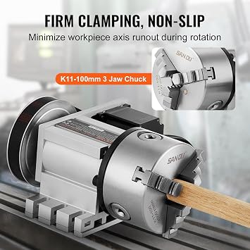 VEVOR Dividing Head, K11-100mm 3-Jaw Chuck, CNC Router Milling Machine Rotational Axis 4th Axis A Axis Indexing Head, 2.6/65 mm Center Height MT2 Tailstock 6:1 Gear Ratio, Universal for Engraving