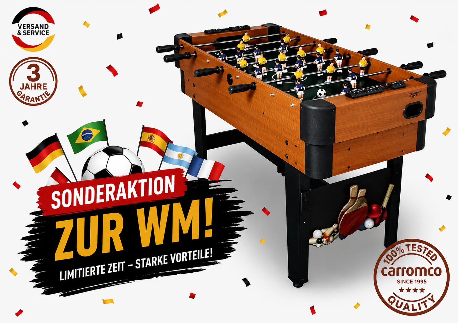 CARROMCO Campus-XT 9in1 Tisch| Kicker, Billard, Tischtennis & mehr | 9IN1 MULTIFUNKTIONSTISCH: Großer Spieletisch (122x62x85cm/33kg) für Kinder & Erwachsene. Inklusive komplettem Zubehör
