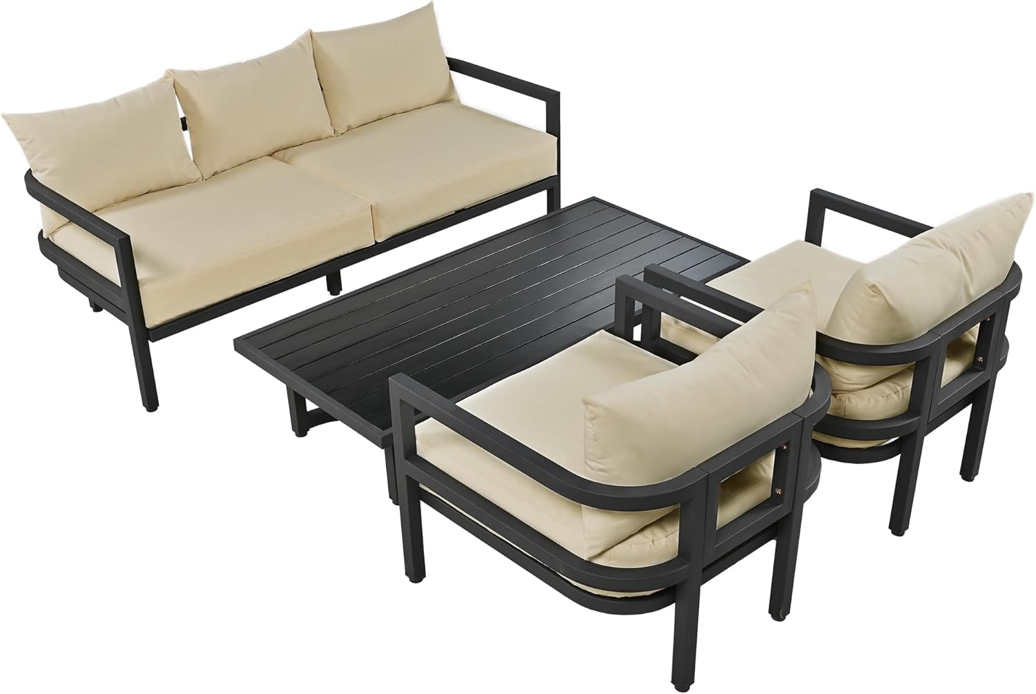 LUMISOL Aluminum Outdoor Patio Sectional Sofa Set, 4-Piece Modern Conversation Set with Coffee Table & Upgrade Cushions, 5-Seat All-Weather Outdoor Sectional Sofa for Backyard, Poolside (Beige)