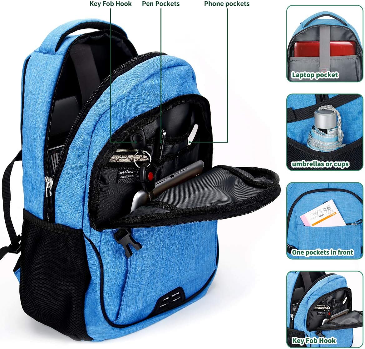 Free Shipping Over $50 SHRRADOO Durable Waterproof Anti Theft Laptop Backpack Travel Backpacks Bookbag with usb Charging Port for Women & Men School College Students Backpack Fits 15.6 Inch Laptop Sky Blue