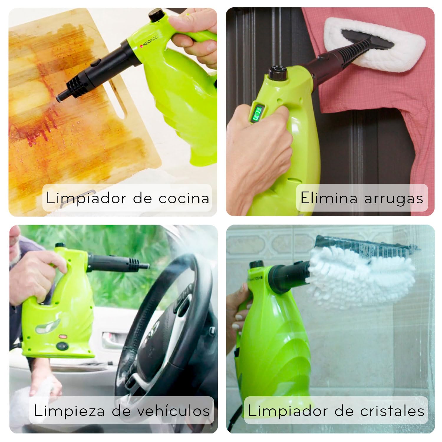 H2O XCL Limpiador a vapor de mano: sistema multifuncional y versátil para suelos, alfombras, ventanas, tapizados, cocinas y baños
