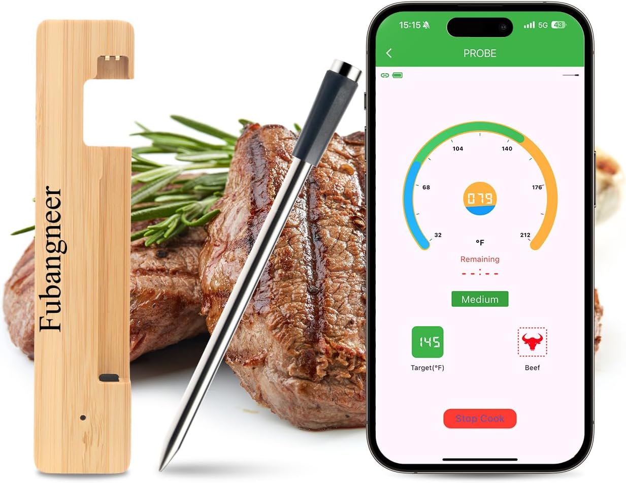 Smart Bluetooth Wireless Meat Thermometer, Long-Range Digital Food Thermometer with 1000°F Heat Resistance, App-Controlled for BBQ, Grill, Smoker, Oven, Air Fryer, Steak, Chicken, Turkey
