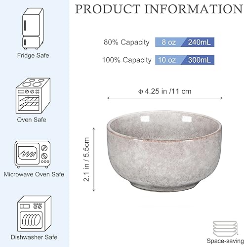 Miniatura 2 de Cuencos de cerámica para postre, cuencos de helado de 10 onzas, juego de 4 cuencos de cerámica para sopa para cocina, cuencos pequeños de 4.5