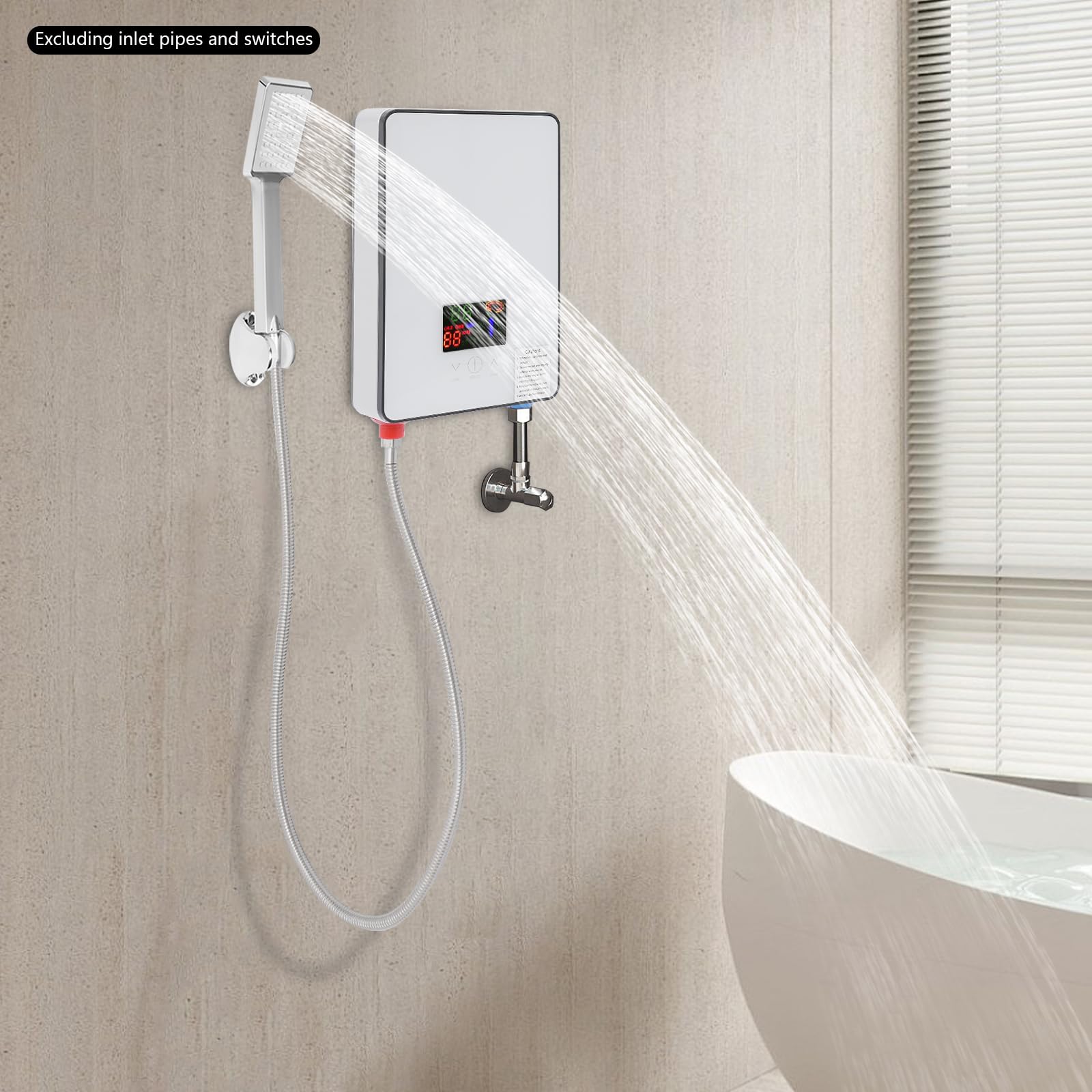 Calentador de agua eléctrico de 6,5 kW con indicador de temperatura LED y juego de ducha, calentador de agua instantáneo, sin presión, pequeño calentador de agua sin presión, control táctil