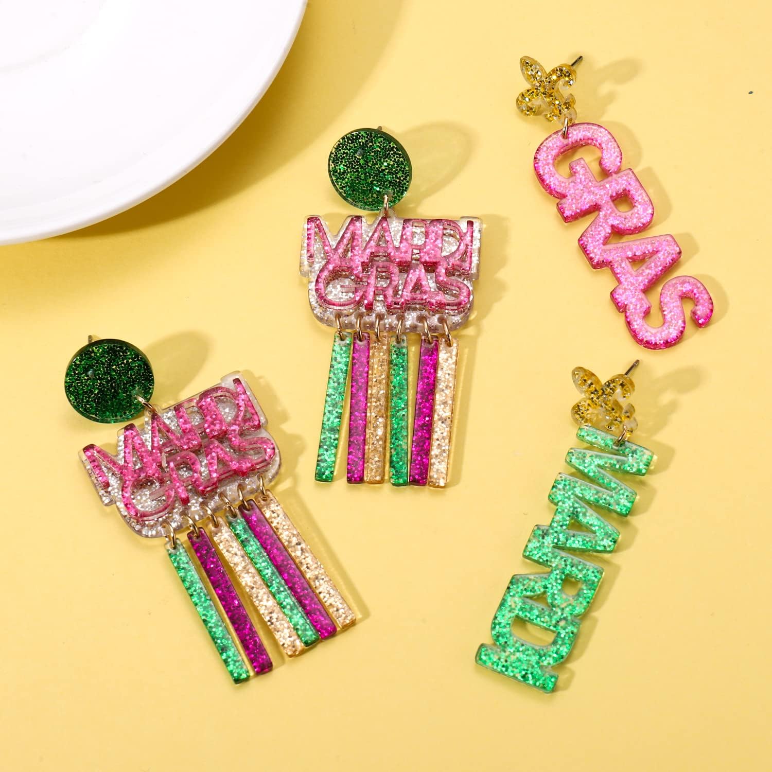 Mardi Gras Earrings for Women, Lightweight Mardi Gras Accessory, Acrylic Fleur De Lis Mask Crown Earrings Carnival Mardi Gras Parades Party Earrings, Fat Tuesday Jewelry Gift - Image 7