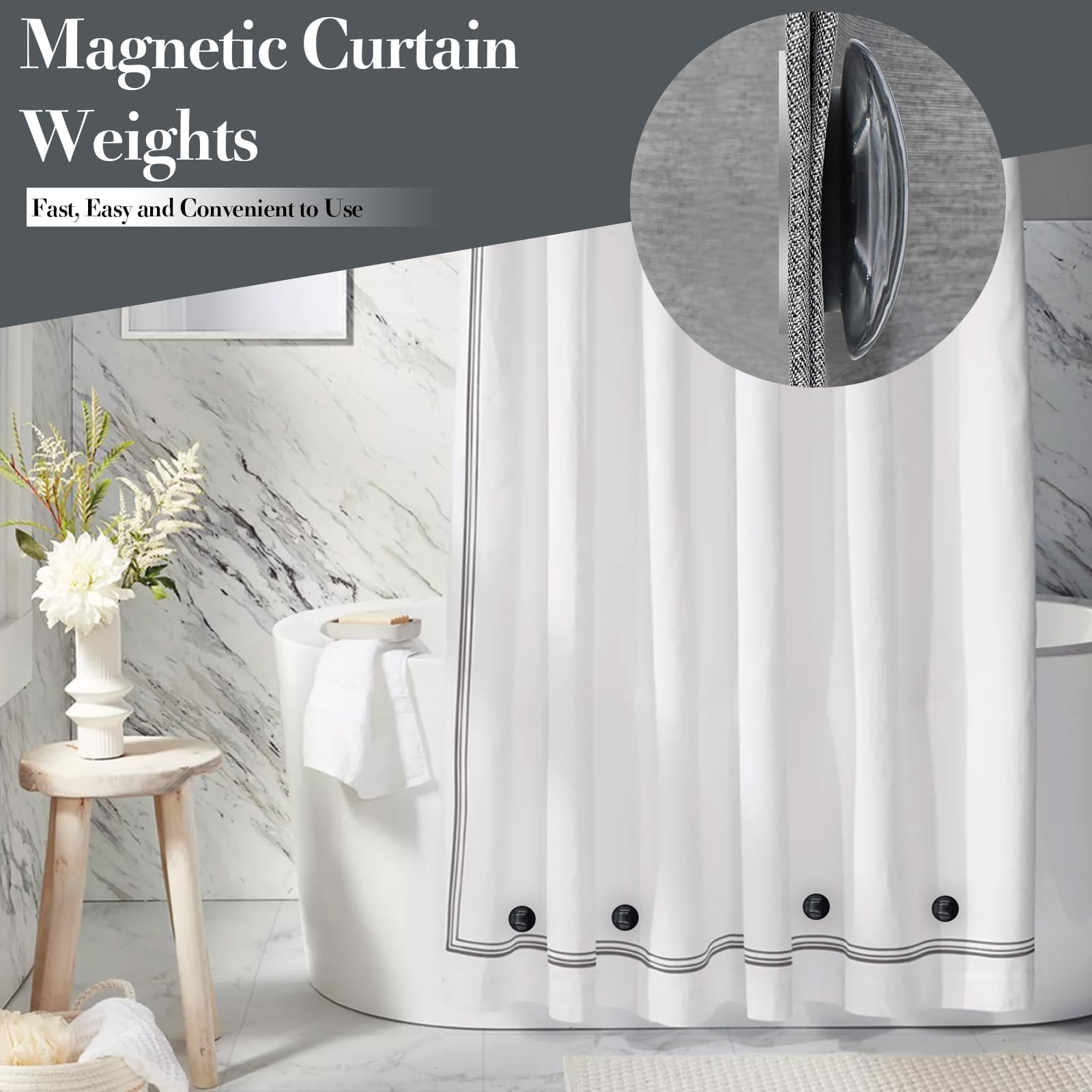 12 Paires Poids Magnétiques Pour Rideau De Douche - Aimants Ronds 4cm, Blanc, Avec Boîte De Rangement
