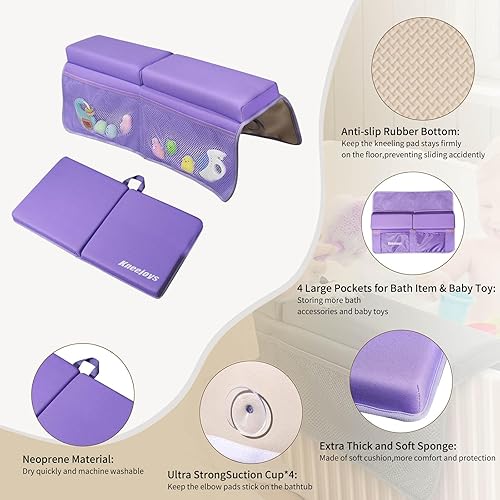 Miniatura 4 de Rodillera de baño y codo para bebé, tapete de espuma viscoelástica para organizador de juguetes de bañera y baño