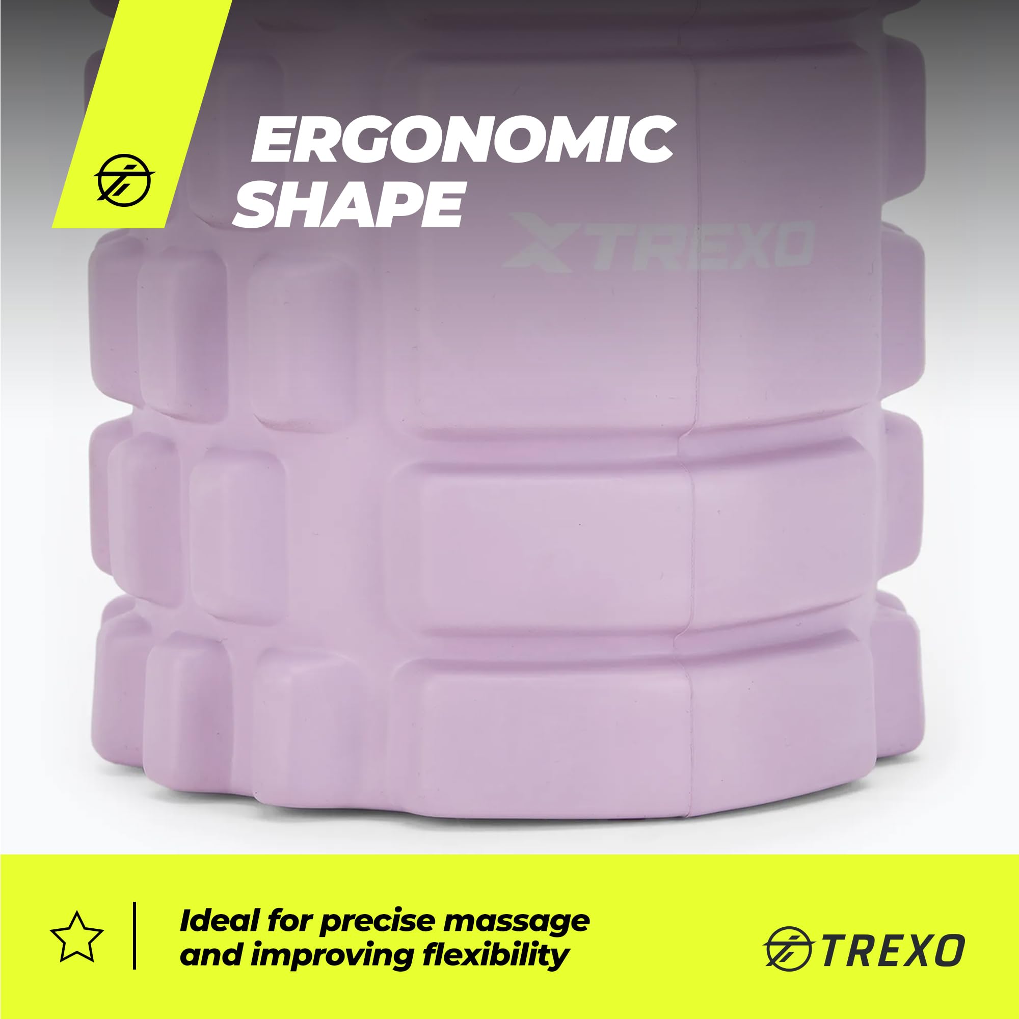 XTREXO wałek piankowy do treningu powięzi – ergonomiczny wałek do masażu z pianki EVA i PP – 33 x 14 cm – skuteczna regeneracja i odprężenie mięśni do jogi, pilatesu i sportów siłowych (fioletowy)