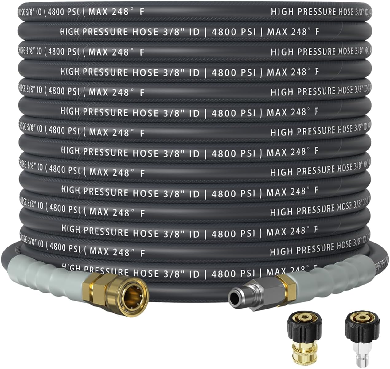 3/8" 4800PSI Pressure Washer Hose 50FT with 360° Swivel Quick Connect, Flexible & Kink Resistant Steel Wire Braided & Durable for Hot/Cold Water, High Power Washer Hose With M22 14mm Adapter