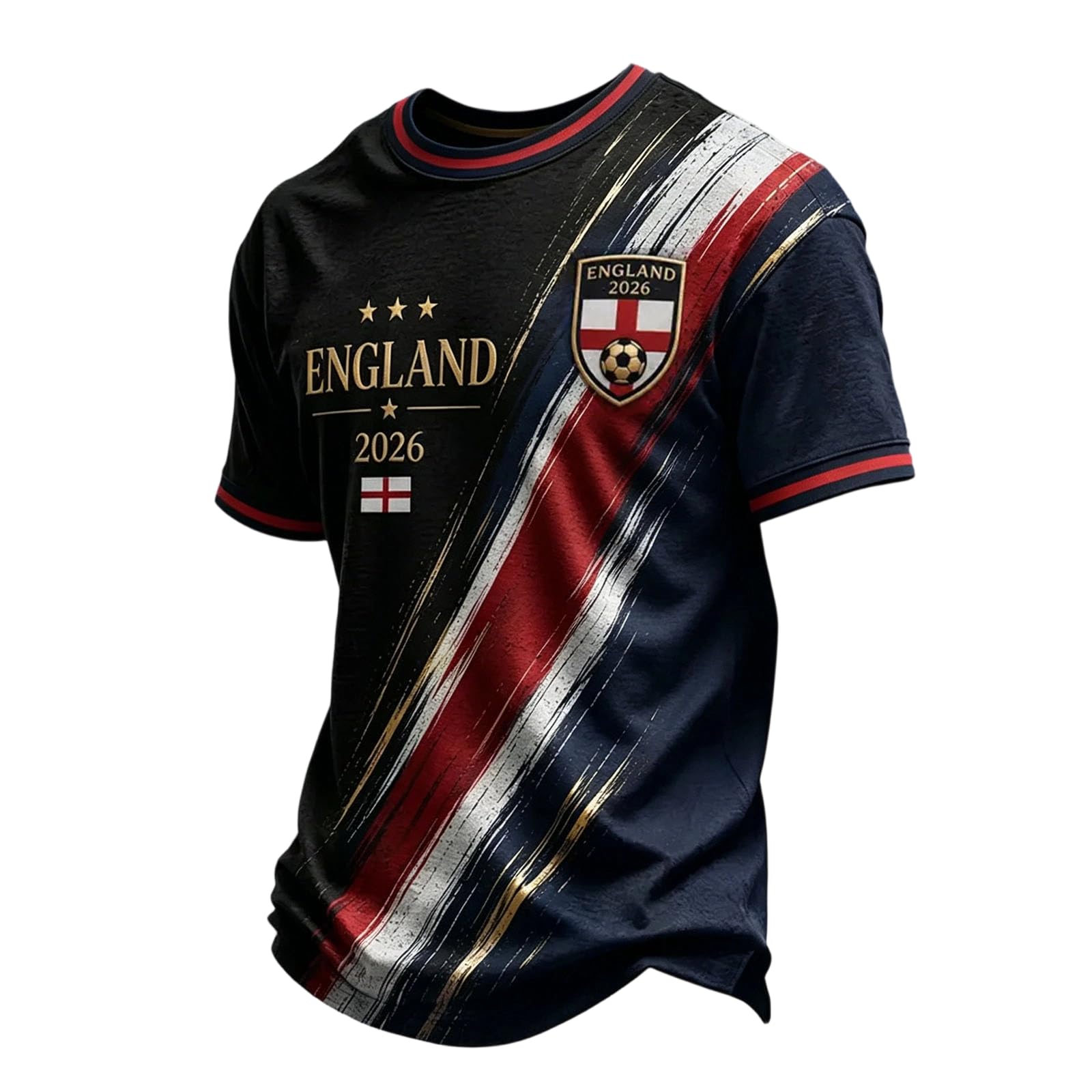 England Football Shirt 2026 Men's Short Sleeve World Cup T-Shirts Union Jack for Supporters of Football Casual Print Athletic Stretch Lightweight Breathable 02-Sky Blue M