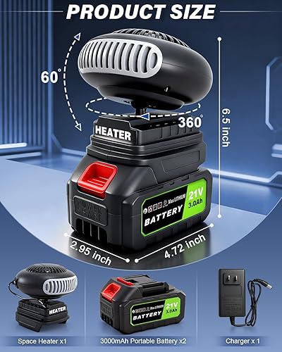 Miniatura 2 de Calentador a batería inalámbrico, portátil, descongelador de ventana de automóvil con dos calentadores recargables de 3000 mAh con diseño anti