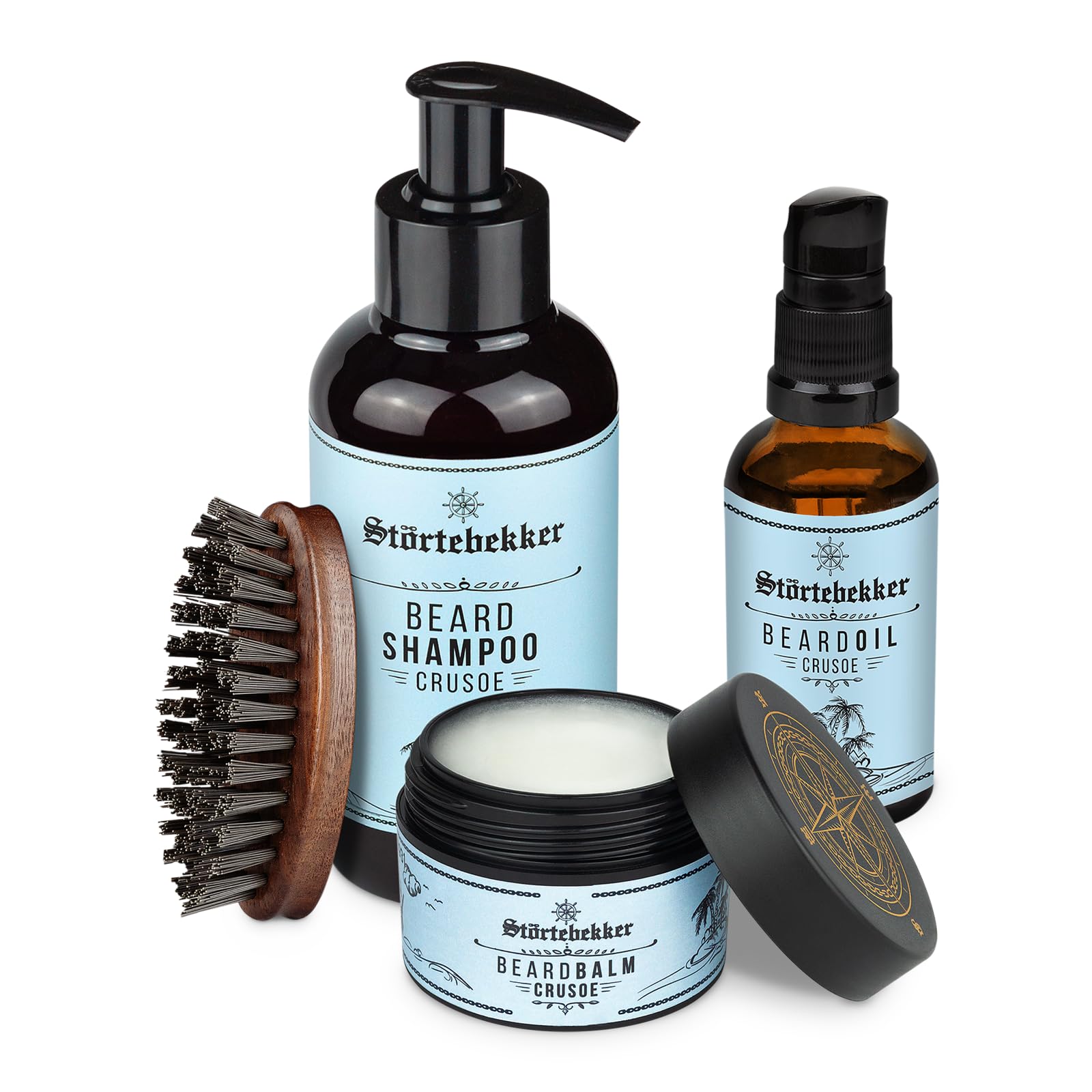 Störtebekker® Premium zestaw zapobiegający swędzeniu – wysokiej jakości zestaw do pielęgnacji brody dla mężczyzn – w zestawie olejek do brody, balsam do brody, szczotka, szampon do brody – codzienna