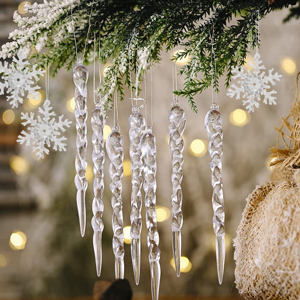 Lot De 25 Flocons De Neige En Acrylique à Suspendre - Décoration Transparente Et Bleue Pour Noël Et Hiver