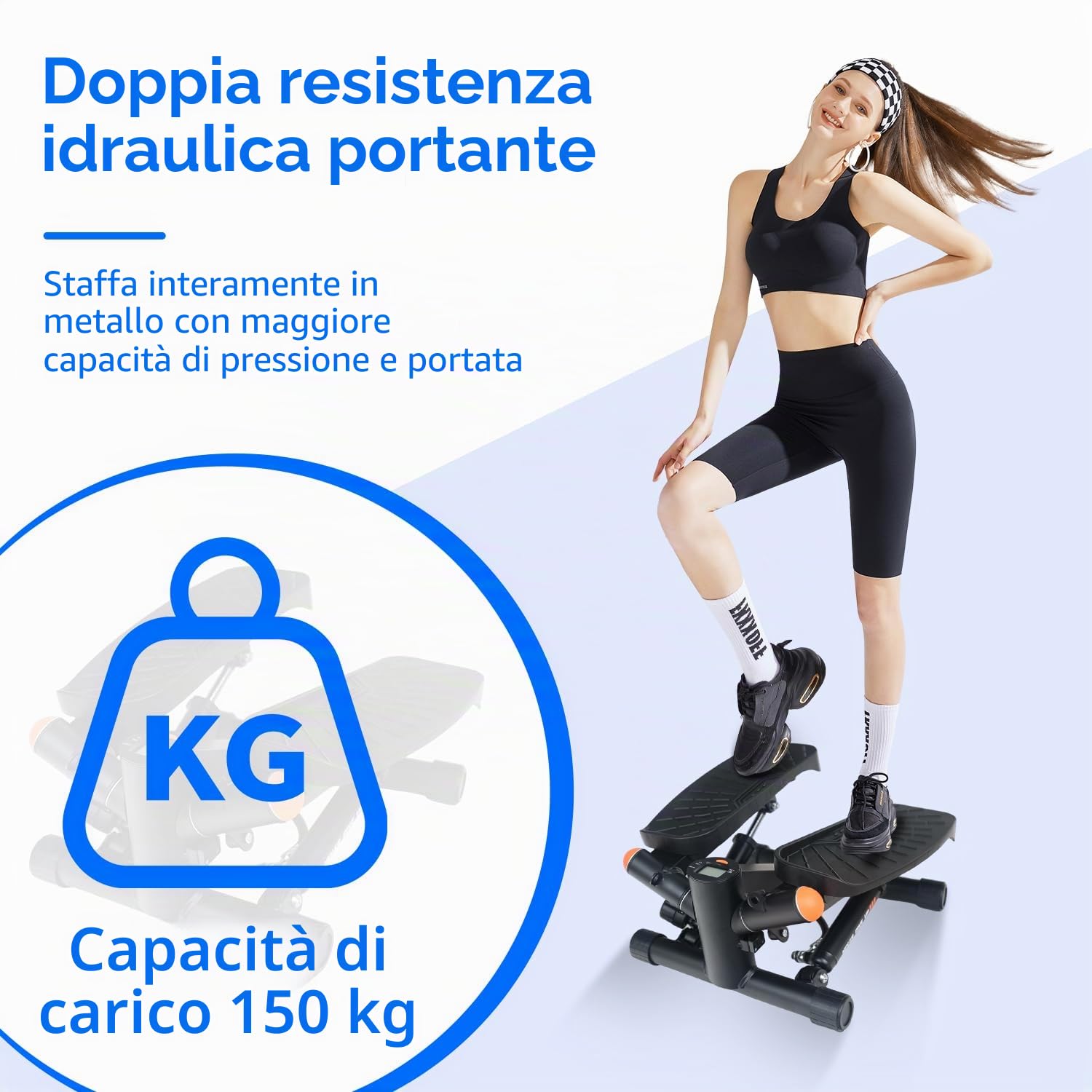 Stepper per casa, mini stepper con resistenza regolabile, con display intelligente, Stairmaster, Hometrainer Stepper 150 kg, attrezzi fitness per casa