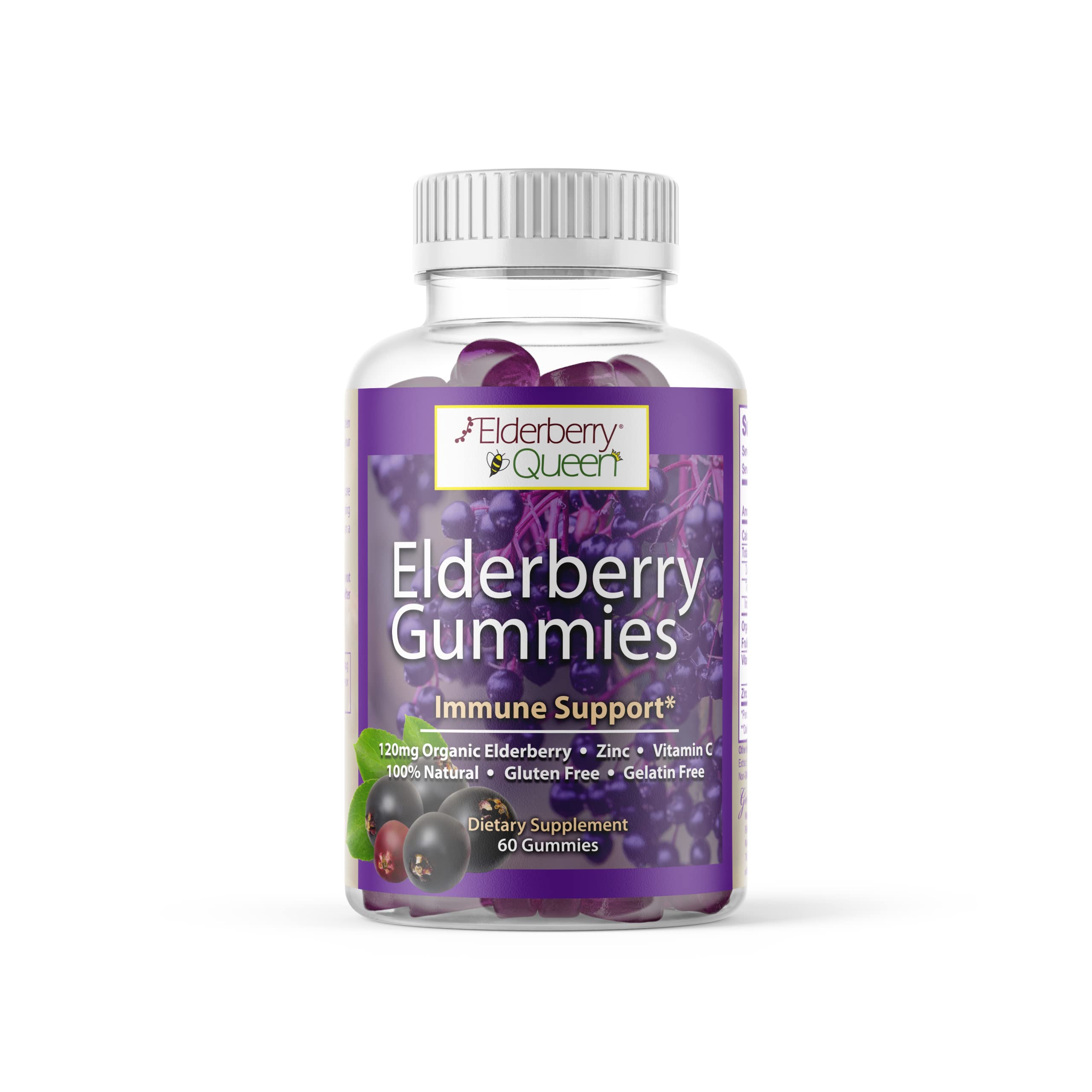 Elderberry Queen Organic Elderberry Gummies 60 ct - Immune Support Gummies with Vitamin C & Zinc - Elderberry Vitamin Gummies for Adults and Kids