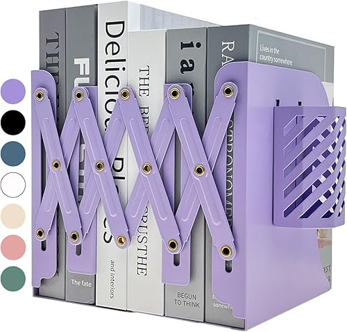 Miniatura 10 de Sujetalibros Kingsmile, sujetalibros ajustables para estantes, sujetalibros de metal para libros pesados, organizador de tope de libros con porta