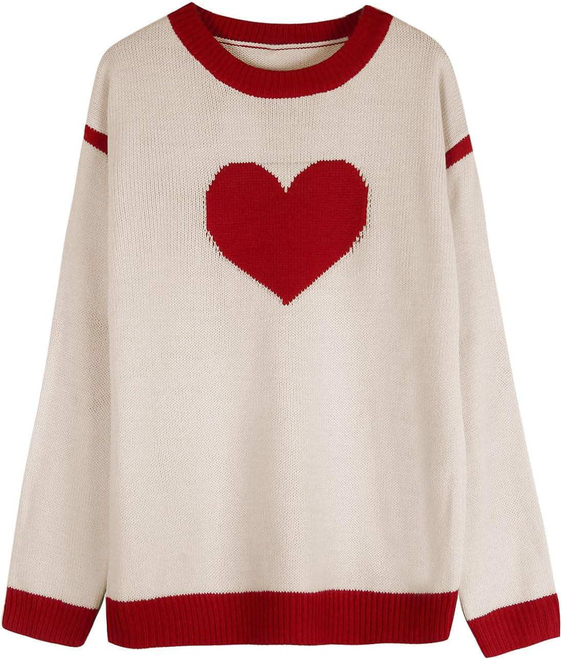 Women Big Cute Heart Sweater Long Sleeve Crew Neck Elbow Patchwork Knit Hearts Pullover - Image 5