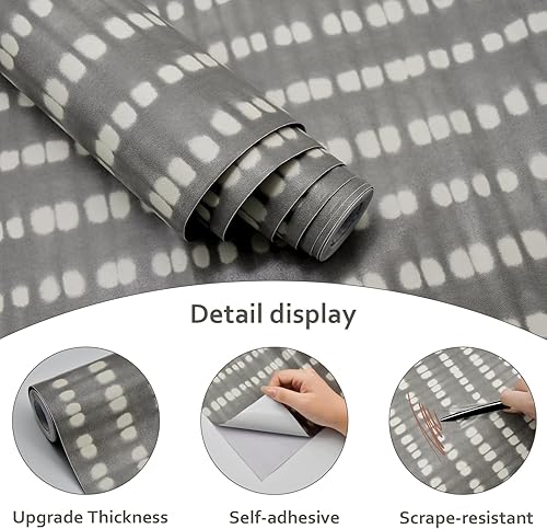 Miniatura 4 de Papel tapiz de color gris bohemio para despegar y pegar, papel tapiz geométrico moderno, autoadhesivo para dormitorio, papel tapiz de lunares gris