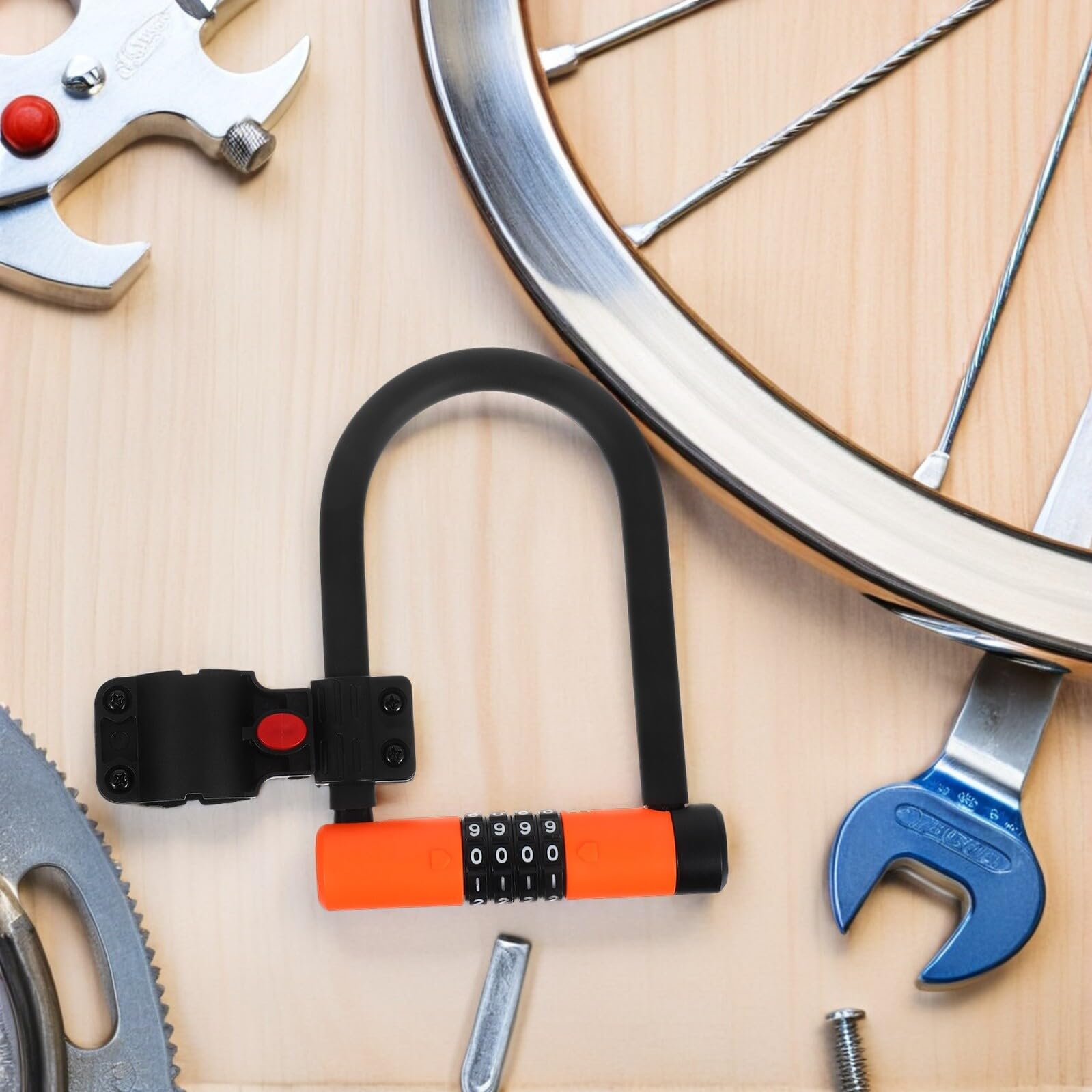 ifundom Lucchetto a Combinazione a U per Bici e Scooter Elettrico Codice di Sicurezza a 4 Cifre Antifurto Robusto in Metallo Arancione e Nero Portatile e Resistente per Mountain Bike e