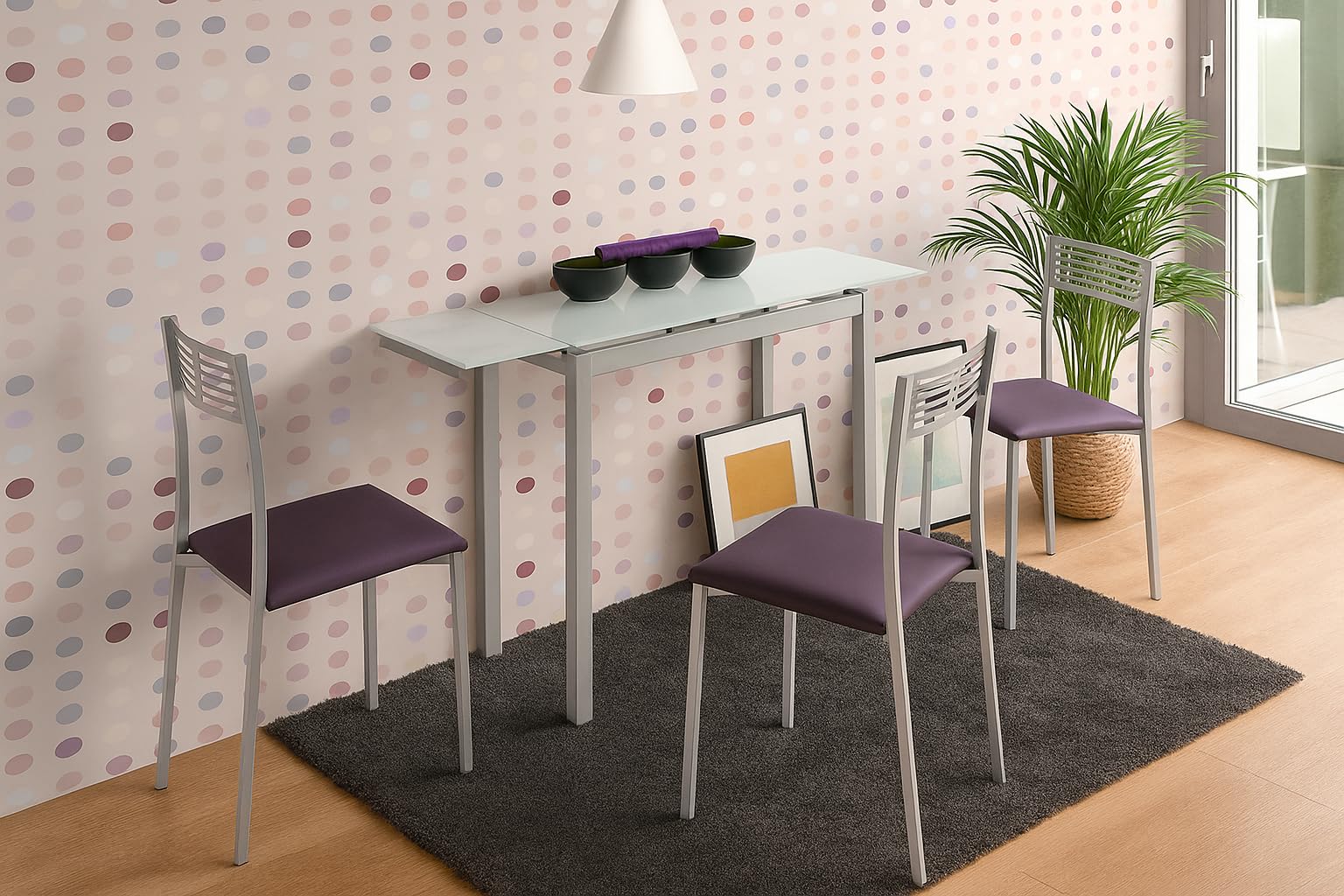 MOMMA HOME Mesa Cocina Cristal Extensible - Mesa Comedor, Mesa Plegable, Color Blanco/Plata, Novi, Vidrio Templado/Metal, Medidas 85/130x40x76 cm