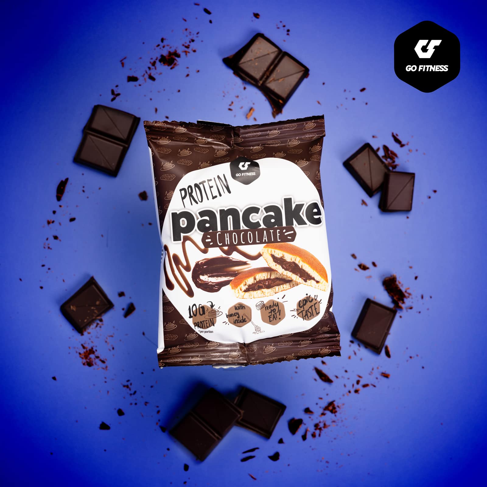 Go Fitness 12 Protein Pancakes - [12 x 50 gramm ] Schoko High Protein Snack, frisch gebacken & extrem lecker - Eiweißriegel alternative mit 13g Eiweiß pro Pancake