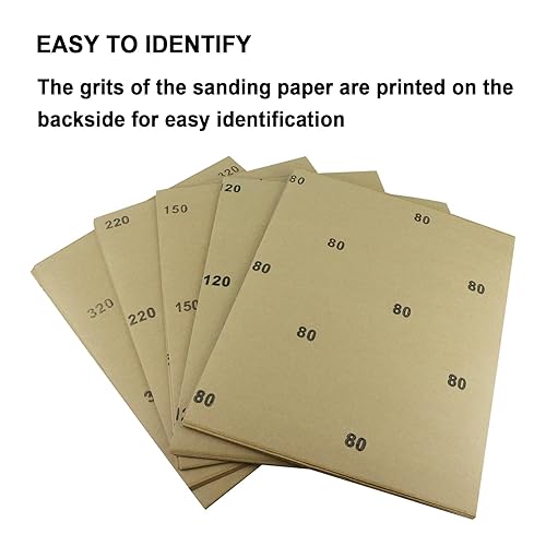 Miniatura 6 de TR TOOLROCK 50 hojas de papel de lija, hojas de papel de arena de 9 x 11 pulgadas, grano surtido de 80, 120, 150, 220, 320, 320, papel de lija de