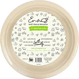 Earth's Natural Alternative 100% Compostable Disposable Paper Plates Bulk [10" 50 Pack], Bamboo Plates, Eco Friendly, Biodegradable, Sturdy Large Dinner Party Plates, Heavy-Duty, Unbleached