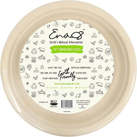 Amazon.com: 100% Compostable Disposable Paper Plates 10 Inch 50 Pack ...