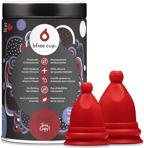 Bfree - Taza menstrual para adolescentes, paquete de 2 unidades, reutilizable, sin fugas, tampón ecológico y producto alternativo de higiene