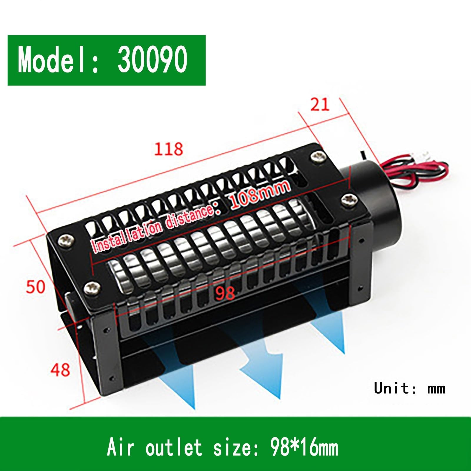 Mehrflügel-Querstromlüfter DC 12 V, bürstenloser Kupfermotor, breiter Luftstrom, geringe Geräuschentwicklung, kleines Trommeldesign for universelle Anwendungen​(30090)