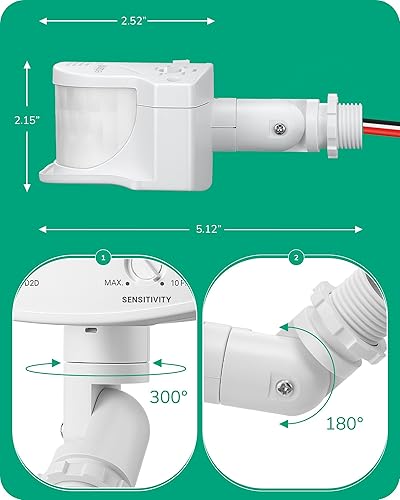 Miniatura 7 de EDISHINE Sensor de movimiento, sensor automático de anochecer a amanecer, sensor PIR de movimiento de 120 V CA, rango de detección y tiempo de