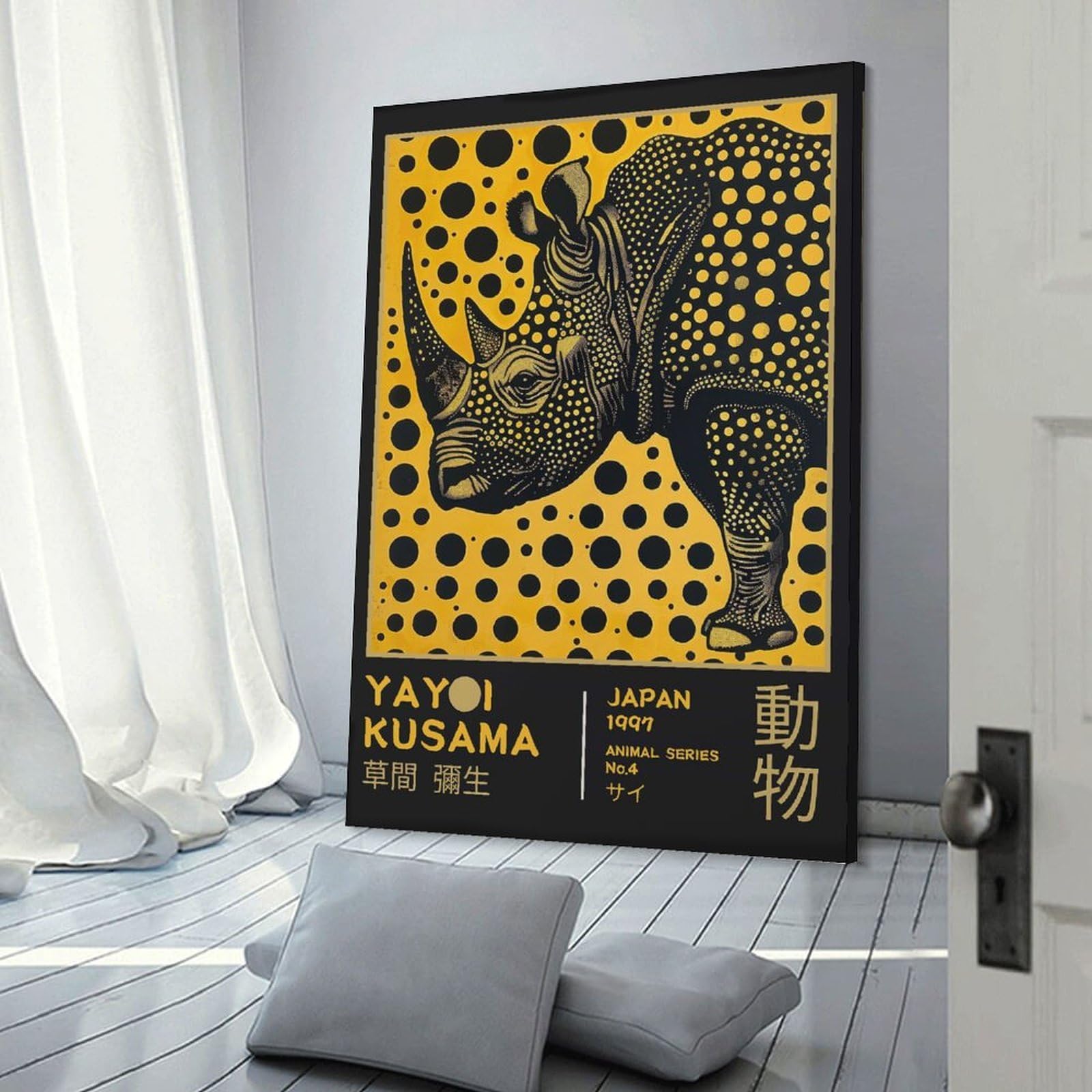 Junmoney Frame-Style-20 Room Decor Wall Art Yayoi Kusama Rhino No.4 Exhibition Print, 20X30inch(50X75cm), For Lounge Decor, Bedroom Walls Or Flats, Canvas Styling For A Polished Room Look