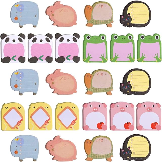 VEGCOO Sticky Notes Set, Self-Adhesive Cute Animals Sticky Notes, Different Shapes Notes for School Mark/Office Memo/Super Fun Multipurpose Sticky Notes (C)