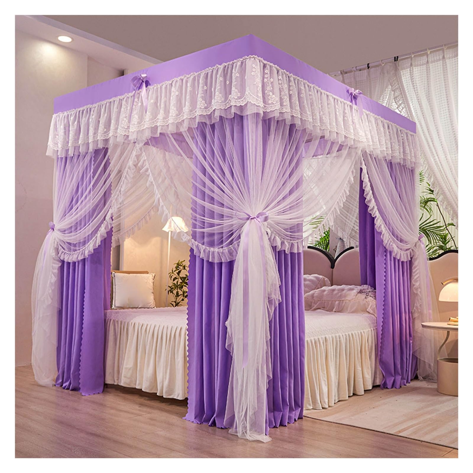 Rideaux de lit pour stopper les moustiques moustiquaire baldaquin violette lit double