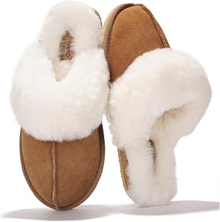 100% Australian Sheepskin Scuff Slippers for Women - Genuine Shearling Memory Foam Slides for Women mules for women - Non-Slip Womens Slippers (Lynsey)
