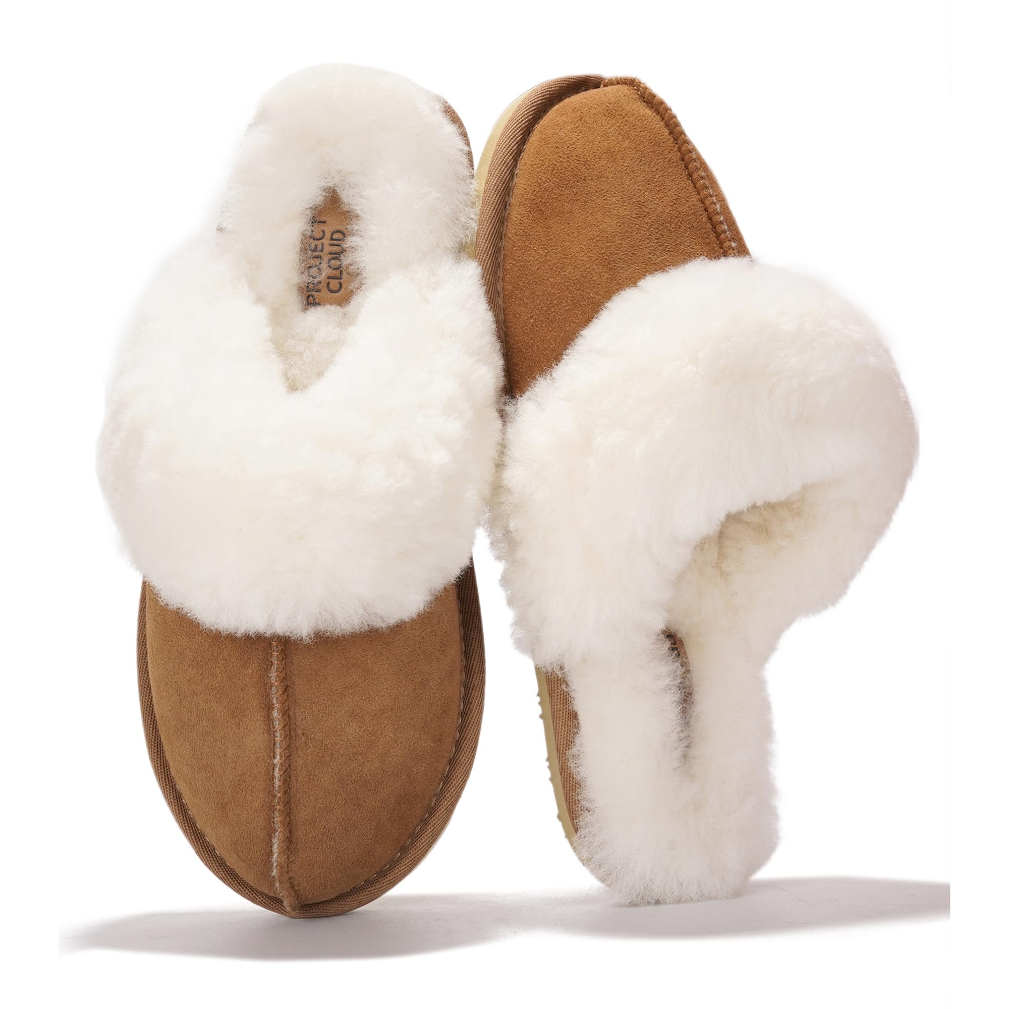 Project Cloud 100% Genuine Leather Slippers for Women Footwear with Genuine Fur Lining Womens Clogs & Mule - Non-Slip Indoor/Outdoor Scuff Womens