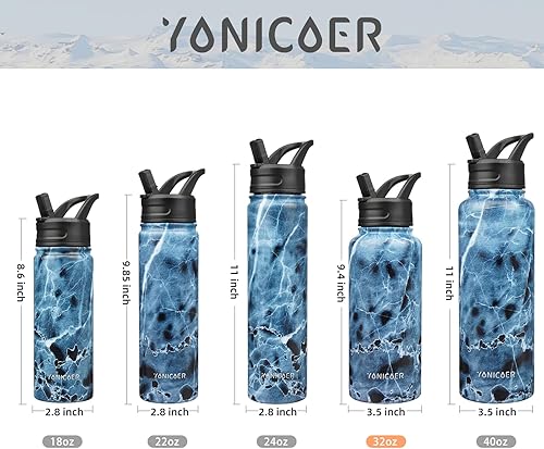Miniatura 4 de YONICOER Botella de agua aislada con pajilla, termo de acero inoxidable de 32 onzas, vaso térmico de doble pared al vacío con 3 tapas a prueba de