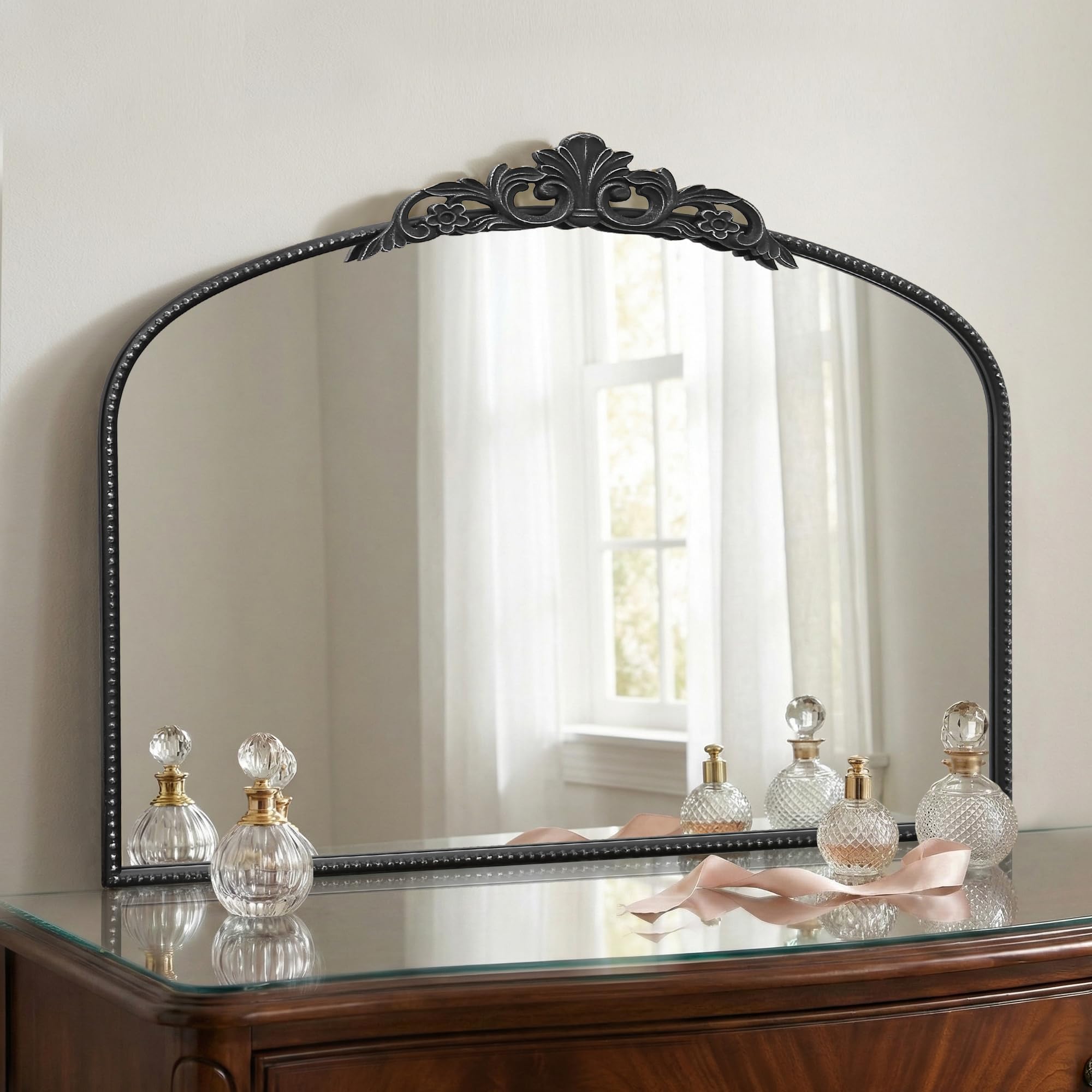 Micasso Vintage Wall Black Mirror: 24" x 32" French Baroque Antique Mirror - Traditional Ornate Decorative Arched Mirrors for Wall/Bathroom/Entryway/Fireplace/Hallway - Home Decor for Living Room