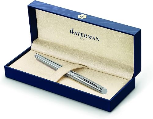 Waterman NS0920450 Fine Nib Black Ink Hemisphere Roller Ball Pen With Chrome Trim, Stainless Steel, Stainless steel