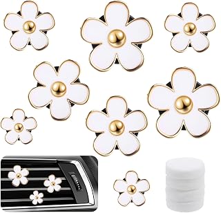 8 Pcs Car Vent Clips Daisy White Flower Air Freshener Vent Clips with 4pcs Perfume Tablets Car Interior Decor Accessories for Women(No Fragrance)