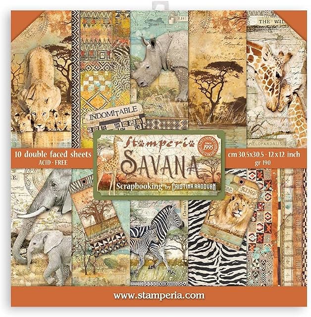 Stamperia International Scrapbooking Pad - Savana, Multicoloured, 12 x 12 inches, SBBL103