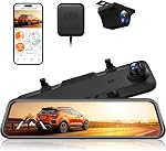WOLFBOX G840H 12'' Miroir Dash Cam avec ADAS et BSD, 2.5K Vue arrière Caméra-rtroviseur avant et arrière, 5.8GHz WiFi, Commande vocale, Moniteur de stationnement, Inclus GPS, Enregistrement des boucles (SD Carte non incluse)