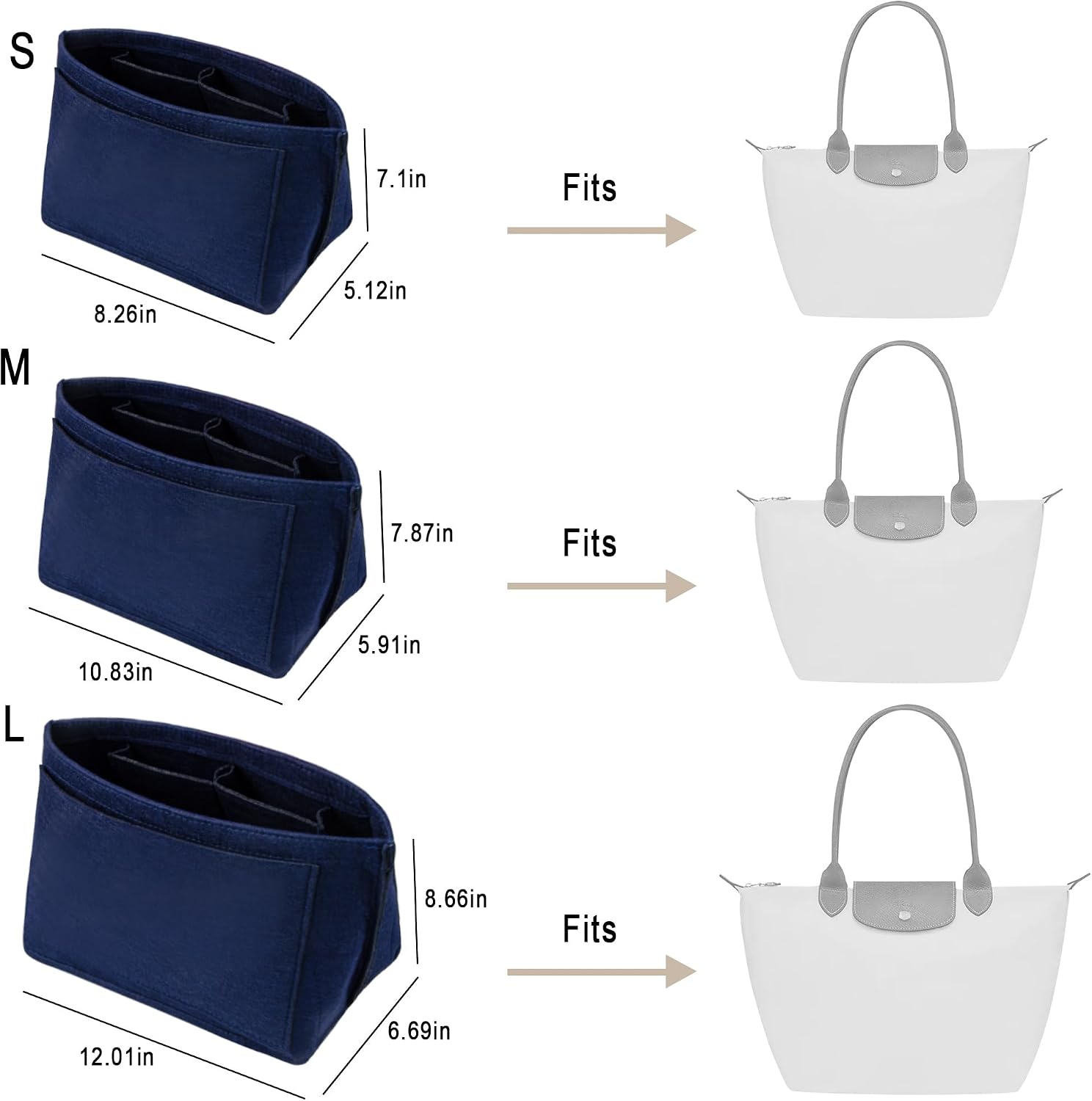 Vercord Purse Insert Organizers Felt Handbag Organizer Bag in Bag for Nylon Tote Navyblue Large